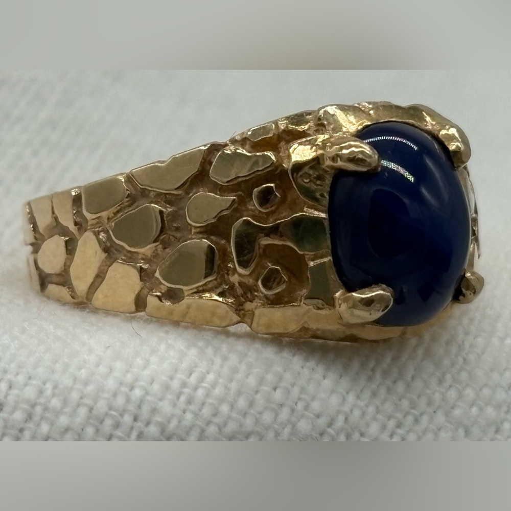 14k Gold Nugget Design Blue Prong Set Stone - Picture 6 of 15